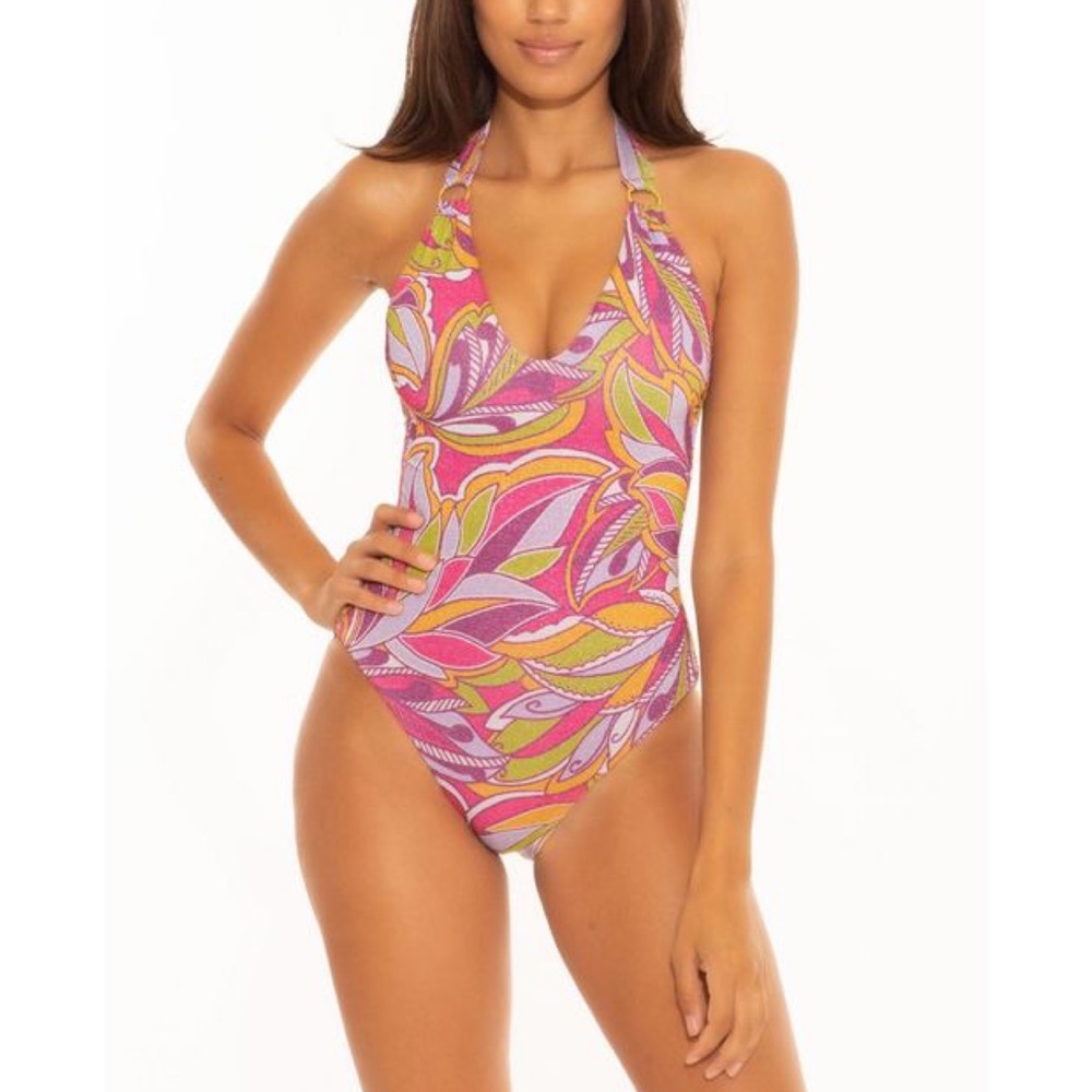 Becca Psychedelica Nina U-Neck One Piece Swimsuit Halter Tie Size M NWT